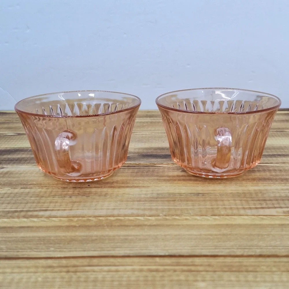 2 Vintage Anchor Hocking Queen Mary Ribbed Pink Depression Glass Cups 3 3/4" - Picture 3 of 10